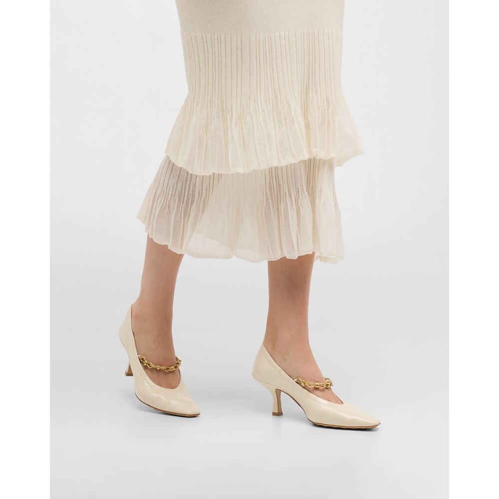 BOTTEGA VENETA Sharp Chain Pumps Crinkled Leather Sea Salt Size EU 37.5 (US7.5B)